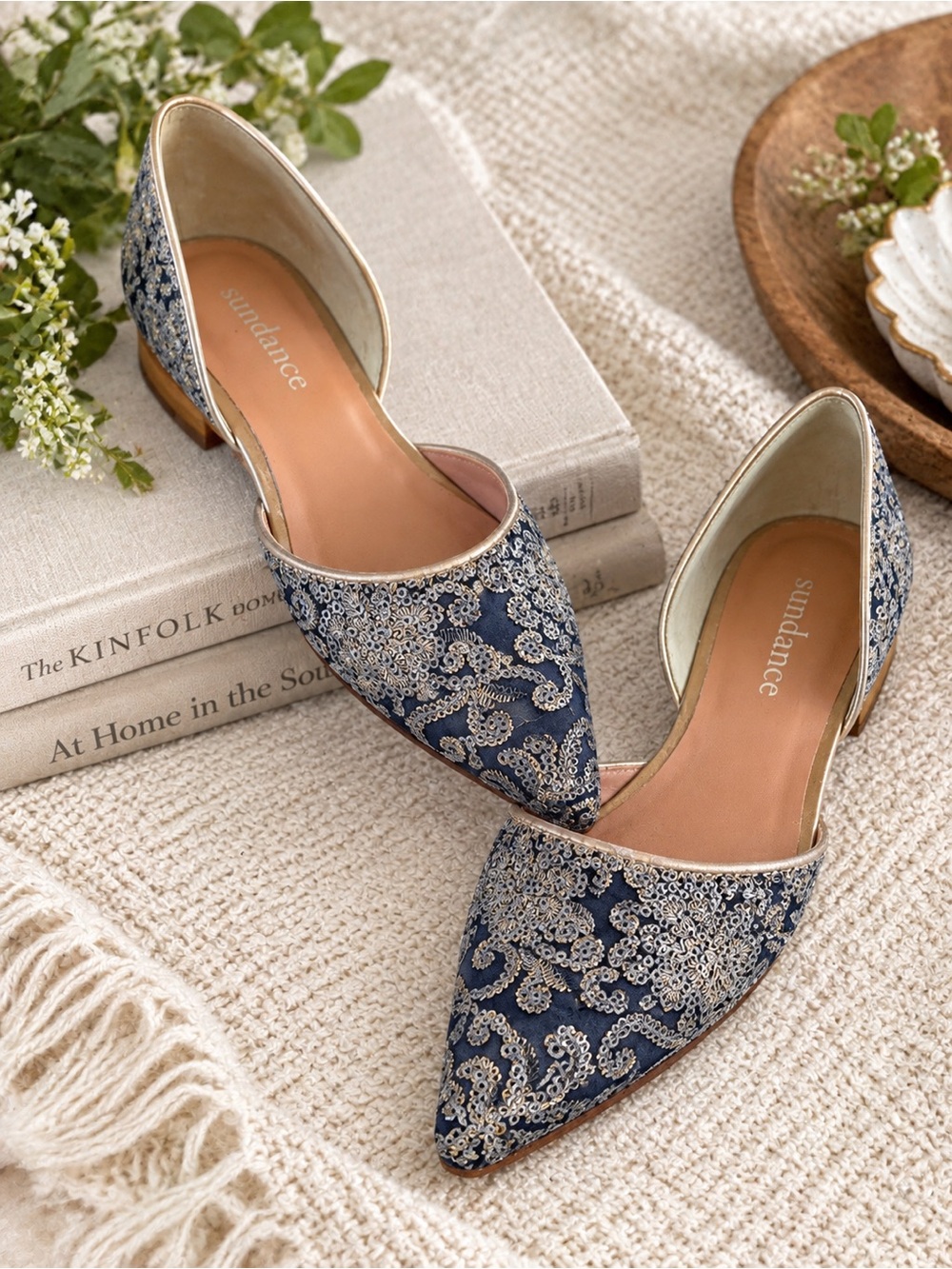 Sundance Fontainebleau d’Orsay Flats Embroidered Sequin Made SIZE 6.5 Euro 37